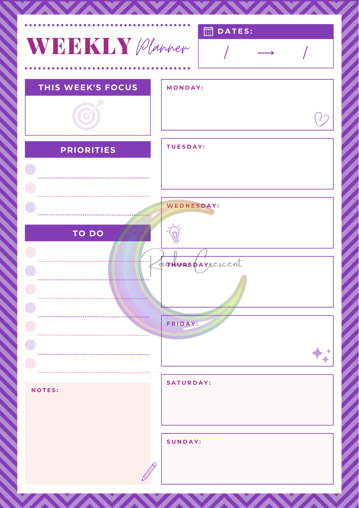 Undated daily, weekly and monthly planner - digital download